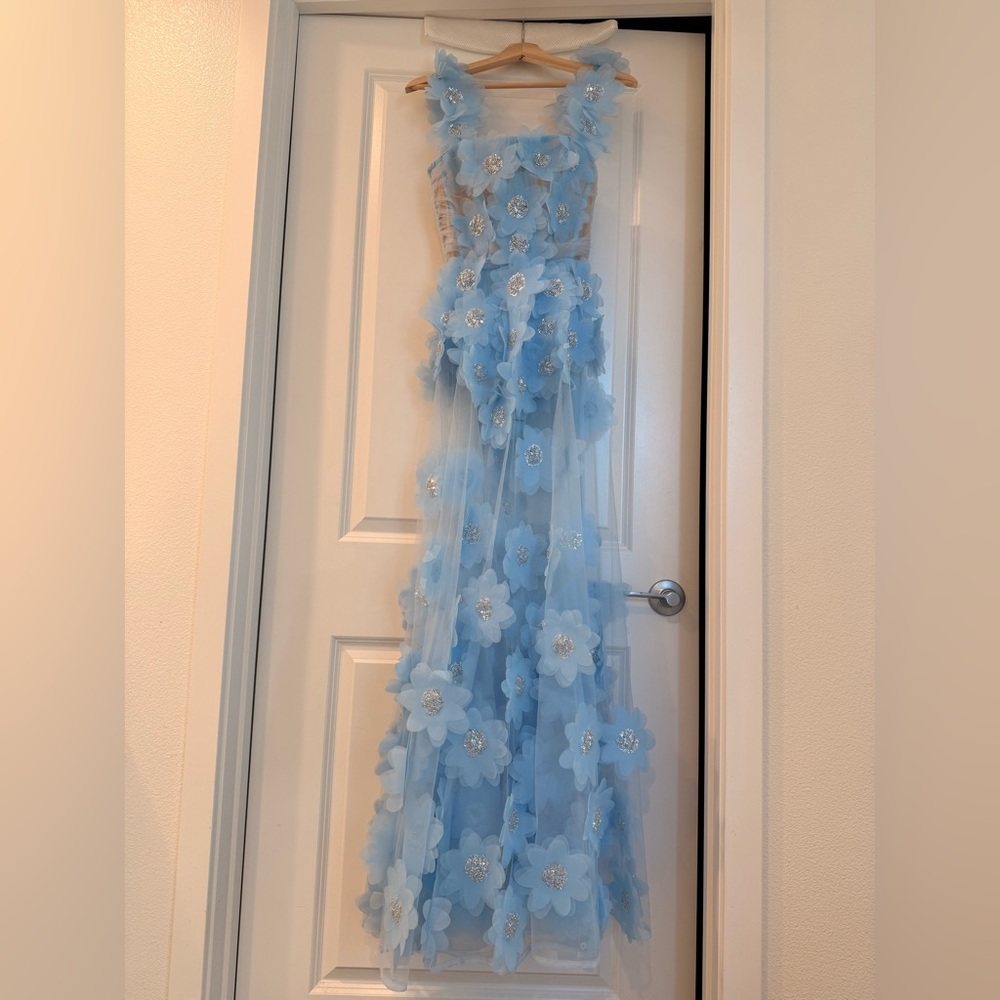 NWOT BRONX AND BANCO Rosalie Powder Blue Gown, wedding guest max dress - Picture 8 of 16